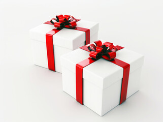Obraz premium 3d rendering of white gift boxes with red ribbon 