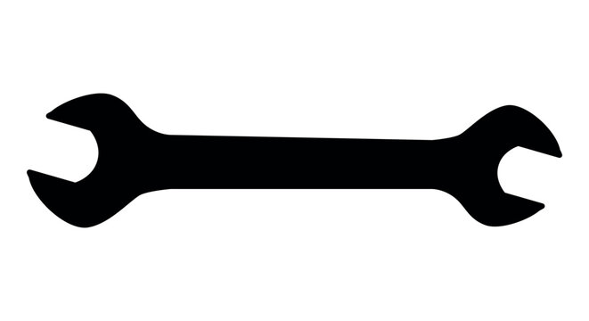 wrench silhouette shape, black and white vector illustration of hand tool spanner