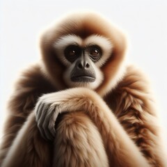 close up of  a gibbon on white