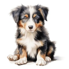 Collie. Puppy dog. Smooth collie clipart. Watercolor illustration. Generative AI. Detailed illustration.