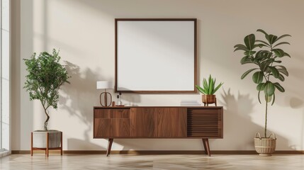 Minimalistic hallway with wooden furniture, large mirror, and natural light in a clean, bright interior. Perfect for home decor and lifestyle themes.