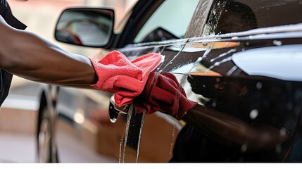 Close-up of a male hands washing car. Hands reach every nook and cranny, ensuring a thorough cleaning that leaves the car looking immaculate.