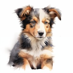 Collie. Puppy dog. Smooth collie clipart. Watercolor illustration. Generative AI. Detailed illustration.