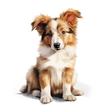 Collie. Puppy dog. Smooth collie clipart. Watercolor illustration. Generative AI. Detailed illustration.