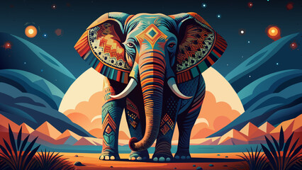 Majestic Tribal Elephant Under Starry Night Sky