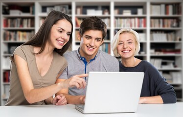 Group of Multiethnic happy Students Research in University