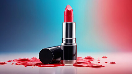 Glamorous presentation of pomade lipstick tube over background mockup advert, Generative AI