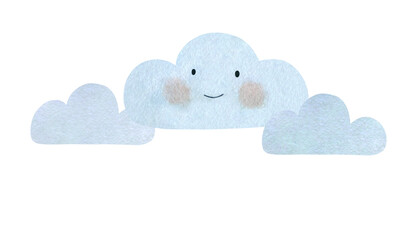 Watercolor illustration with light blue cloud white background