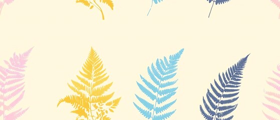 Delicate fern leaves in pastel colors on a beige background. Seamless vector pattern.