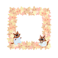 Star frame with two kittens on a white background