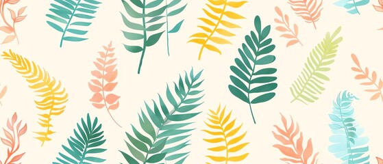 Delicate tropical leaves in pastel colors. Seamless vector pattern.