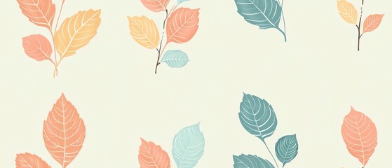 Obraz premium Delicate pastel leaves and branches seamless pattern. Floral ornament. Cute vector illustration.