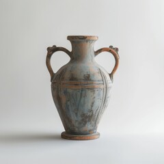 Blue and brown Roman amphora vase displayed on a white background