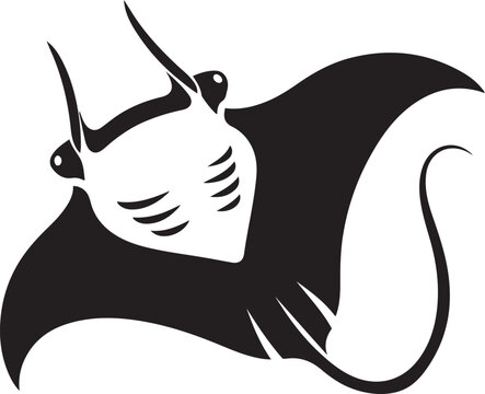 black and white manta ray swimming clip art preview