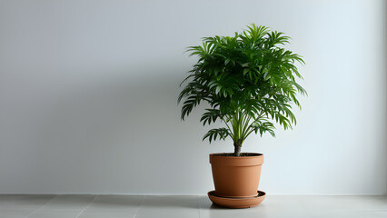 a potted plant with a white wall behind it