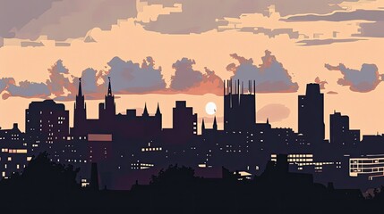 Vector Illustration of the Panoramic Silhouette Skyline of Sheffield United Kingdom