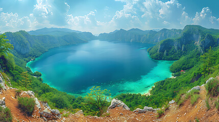 Spectacular view of turquoise waters and sun rays in the Plitvice Lakes National Park.