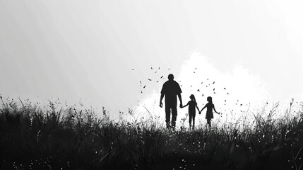 fathers day template black and white silhouette of super dad or father and child, fathers day special	