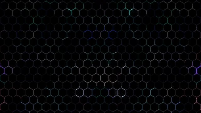 3D shining bright lines set wave motion, colorful, on black background	