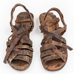 Pair of brown Roman sandals on a clean white background