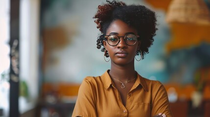Obraz premium A young African American woman entrepreneur standing confidently in front of her thriving business, 