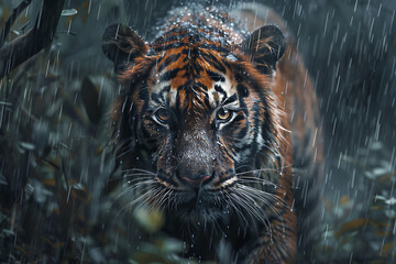 Various wildlife animals thriving amidst gentle rain, capturing the beauty and resilience of nature.