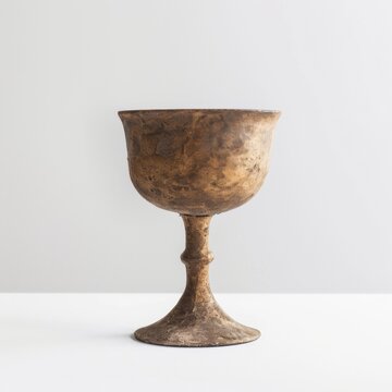 Ancient wooden goblet resting on a table