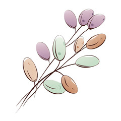 A branch with pastel colored leaves., png , transparent