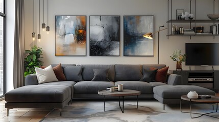 Contemporary Living Room with Abstract Expressionist Art and Industrial Chic Accents