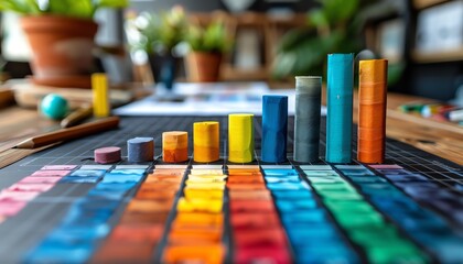 Obraz premium Create a minimal abstract still life using colored cylinders