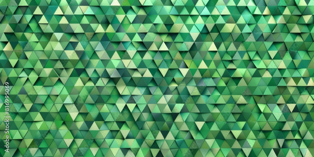 Poster a seamless pattern of small green triangles arranged in an array to create the illusion of depth and