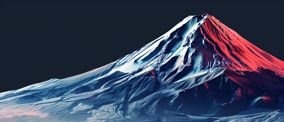 Very modern nature background, wallpaper, backdrop, texture of Mount Fuji in Japan, isolated. LIDAR model, map, scan, 3D design, red and white render