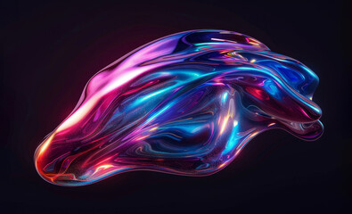 Fototapeta premium Colorful holographic fluid shape in 3D render isolated on a black background