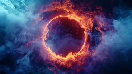 Fototapeta premium Generate a stunningly detailed depiction of neon smoke swirling outward in a dynamic burst. 