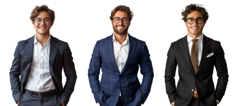 businessman in suits are smiling for the camera isolated on transparent Background.