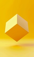 3D abstract geometric shapes floating in the solid yellow color background.
