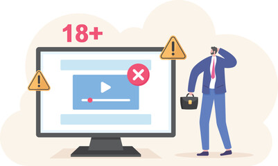 Internet Negative Content Control. prevention and protection of children from pornographic sites. blocked site. a user cannot access adult sites. concept illustration design. graphic elements

