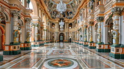 Fototapeta premium Elegant ballroom with lavish chandeliers luxurious event space and architectural beauty