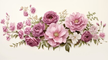 Whimsical watercolor artwork capturing the beauty of a blooming peony garden in shades of blush pink and deep magenta