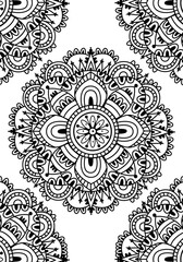 Decorative monochrome ethnic mandala pattern. Anti-stress coloring book page for adults. Hand drawn vector