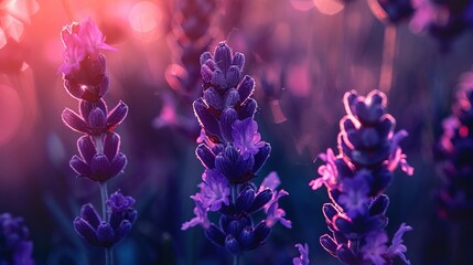 flowers of purple lavender blooming in a panoramic picture