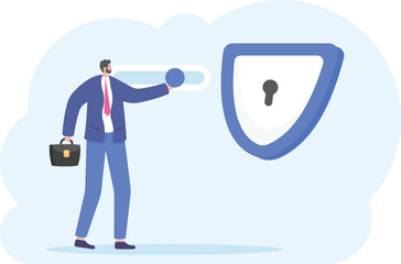 turning on the security and protection system. using VPN or Virtual Private Network. a user swipes or presses a button. Activate antivirus software or shields. illustration concept design. vector elem