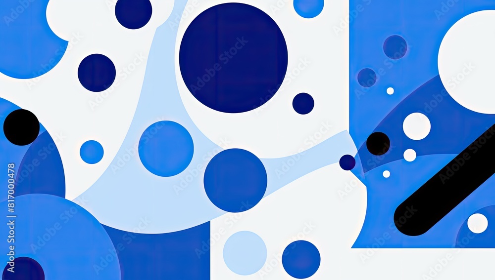Poster a blue and white background with many small blue circles. the circles are of different sizes and are