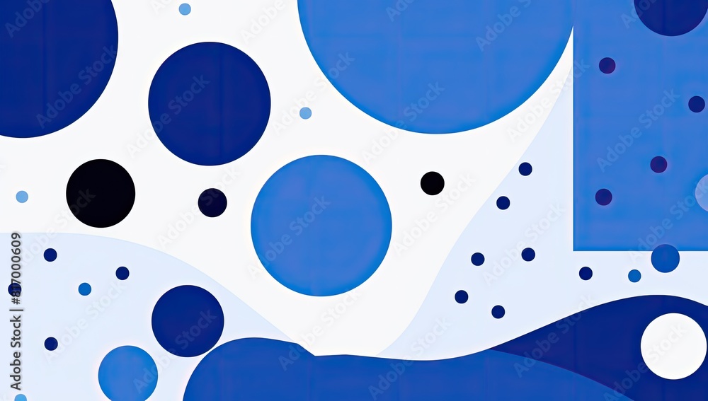 Sticker a blue and white background with many small blue circles. the circles are of different sizes and are