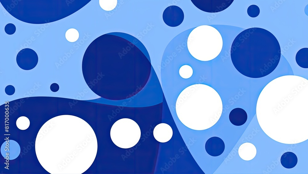 Poster a blue and white background with many small blue circles. the circles are of different sizes and are