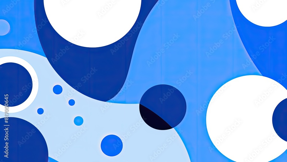 Poster a blue and white background with many small blue circles. the circles are of different sizes and are