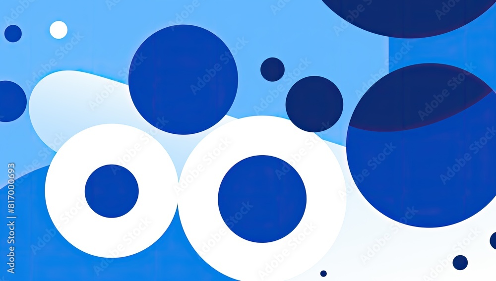 Poster a blue and white background with many small blue circles. the circles are of different sizes and are