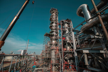 Scene afternoon of pipeline oil refinery plant tower and column tank oil