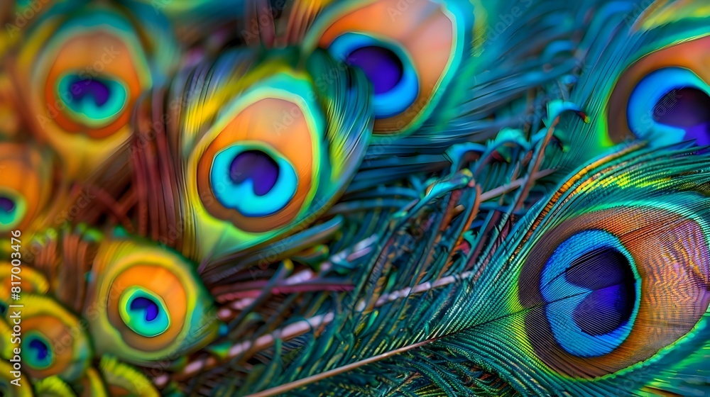 Poster vibrant peacock feathers with intricate patterns and striking colors