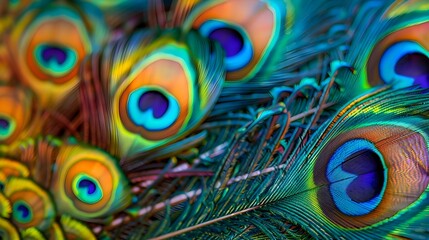 Vibrant Peacock Feathers with Intricate Patterns and Striking Colors
